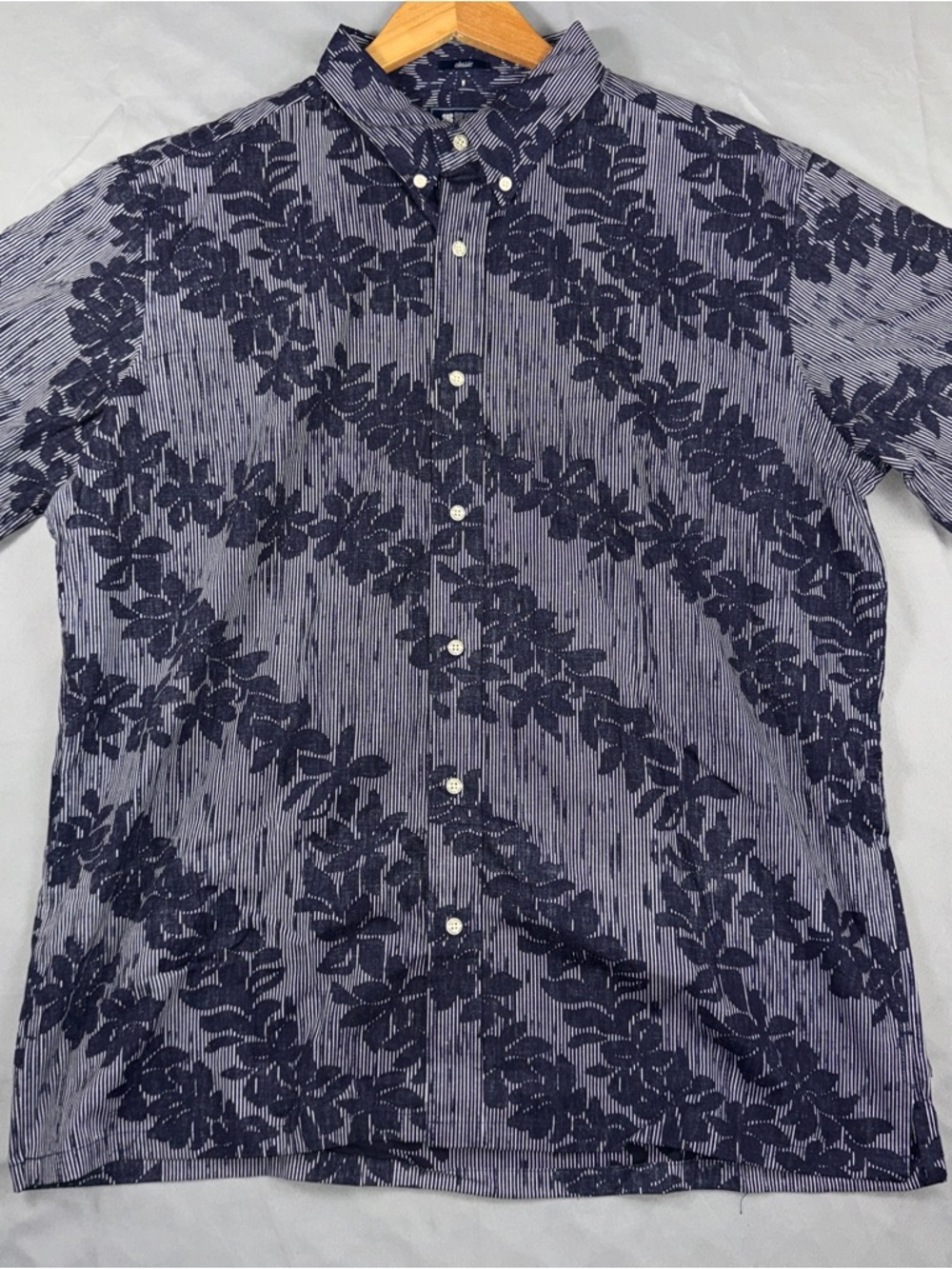 Reyn Spooner Shirt Mens XL Blue Floral Stripe Short Sleeve Button Front Casual